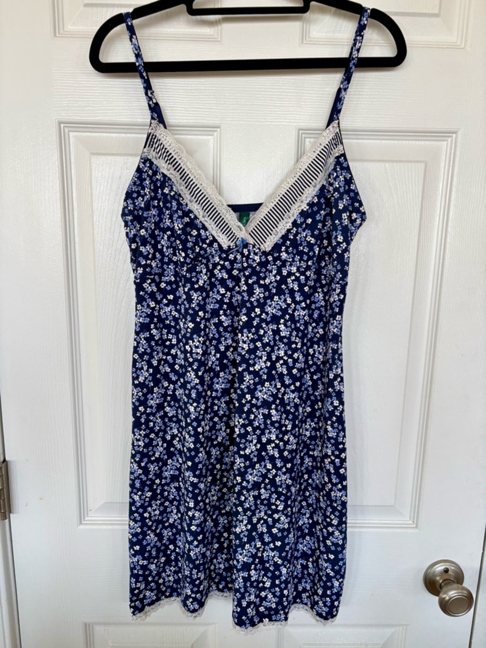 Laura Ashley Floral Slip Dress Lace Trim Blue XL Cottagecore